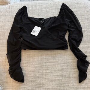 Forever 21 Black Long-Sleeve Sheer Sleeve Top